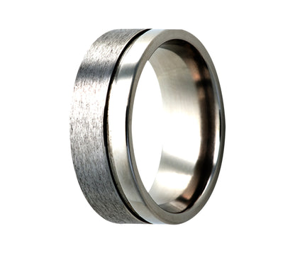 Titanium Offset Grooved Half Satin Ring