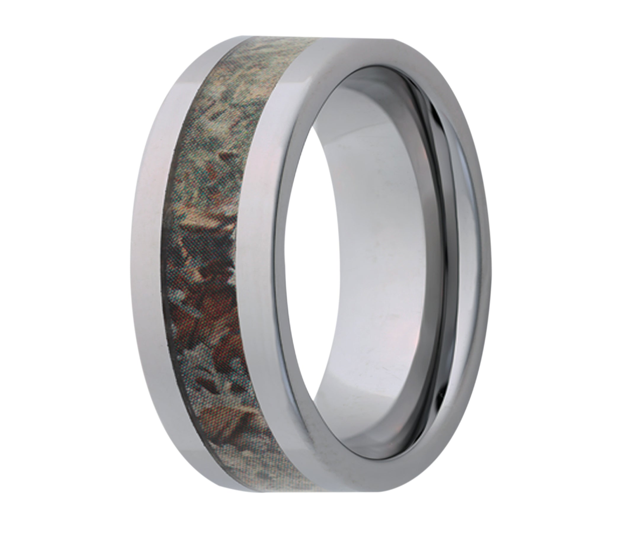 Tungsten Camo Desert Inlay Flat Edge Ring
