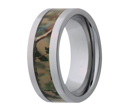 Tungsten Camo Woodland Pine Flat Edge Ring