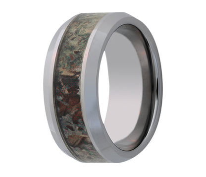 Tungsten Camo Desert Inlay Beveled Edge Ring