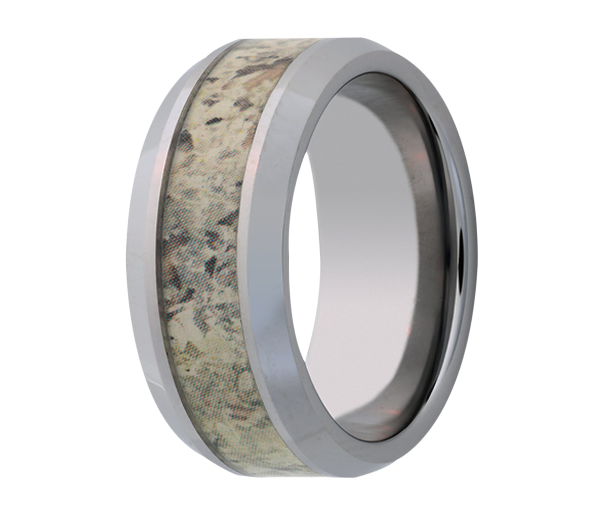 Tungsten Camo Snow Shadow Beveled Edge Ring