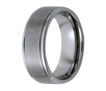 Tungsten Classic Grooved Edge Satin Ring