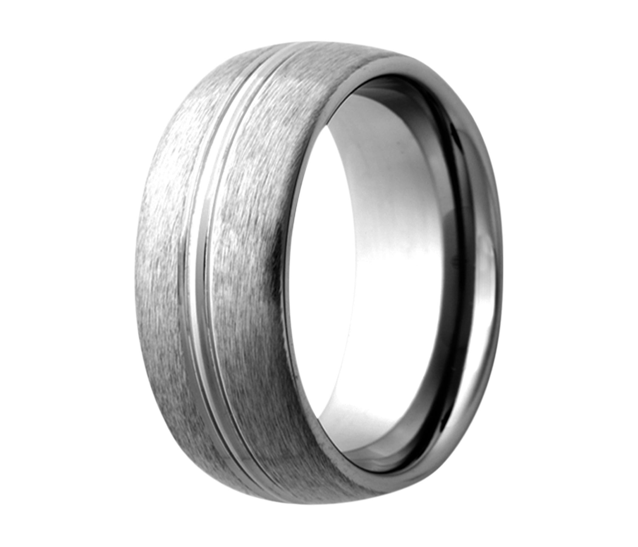 Tungsten Double Center Grooved Domed Satin Ring