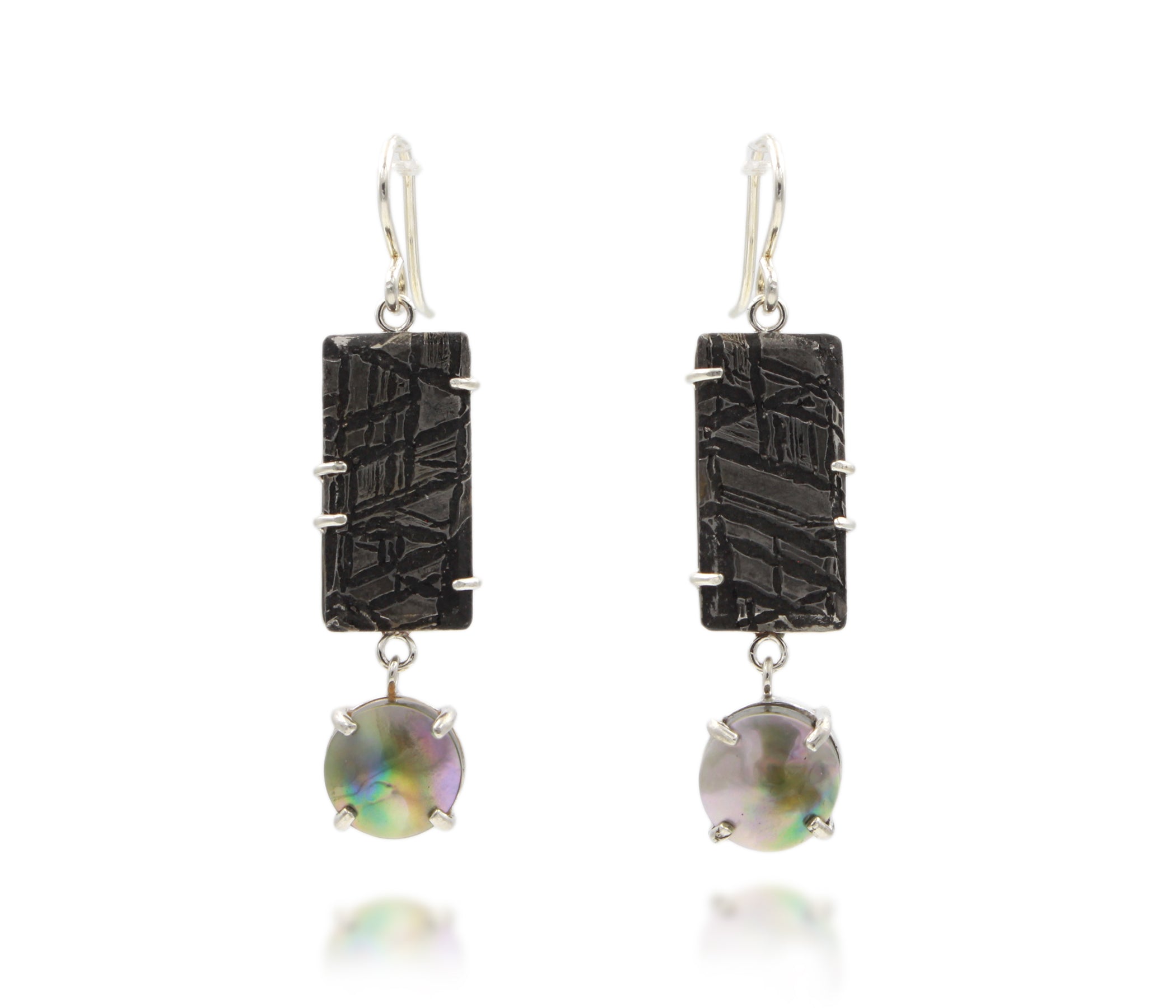 Abalone Pearl and Meteorite Earrings