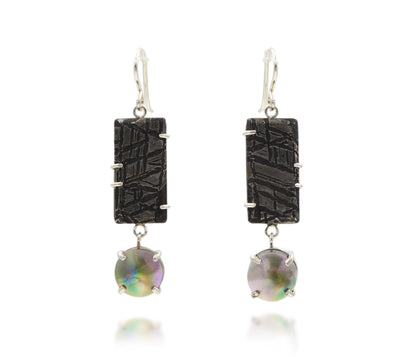 Abalone Pearl and Meteorite Earrings