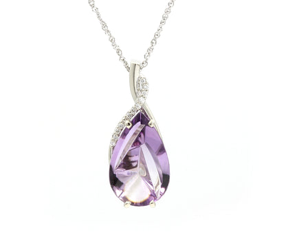 Amethyst Carved Teardrop Twist Diamond Necklace