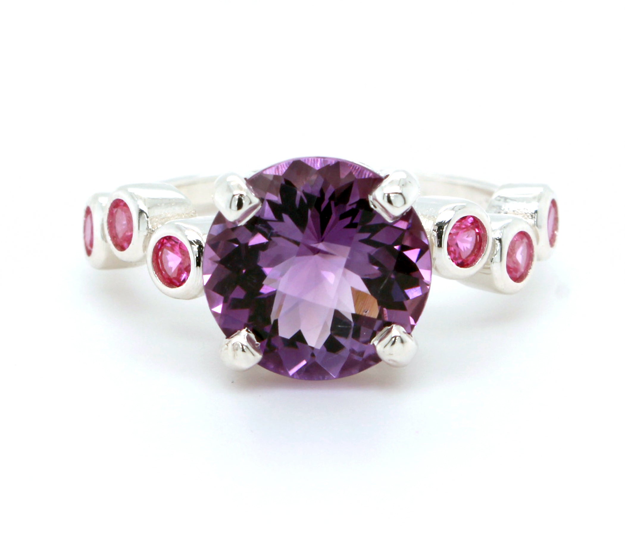 Colorful Amethyst Staggered Pink Sapphire Ring