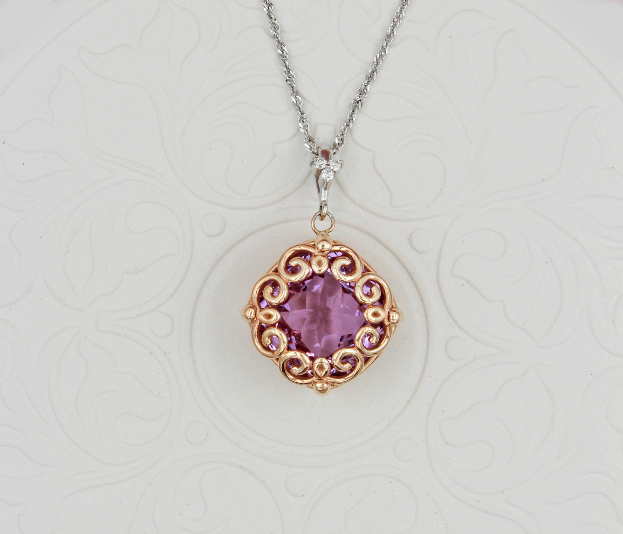 Amethyst and Diamond Swirl Necklace