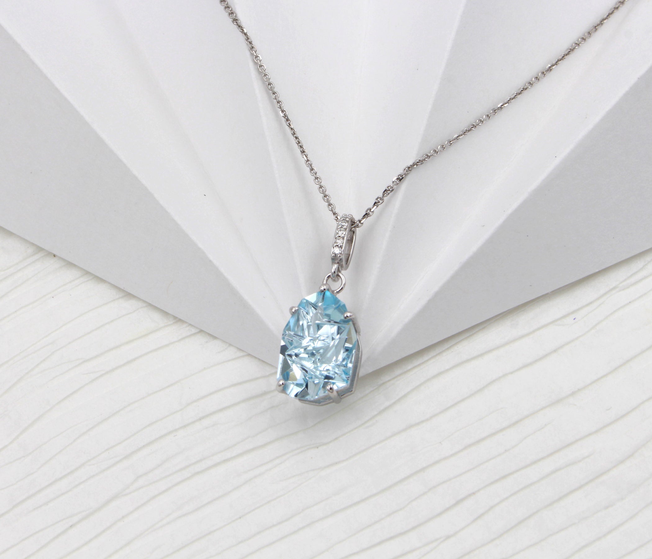 Angular Cut Blue Topaz Diamond Necklace