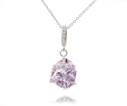 Angular Cut Pink Amethyst Diamond Necklace