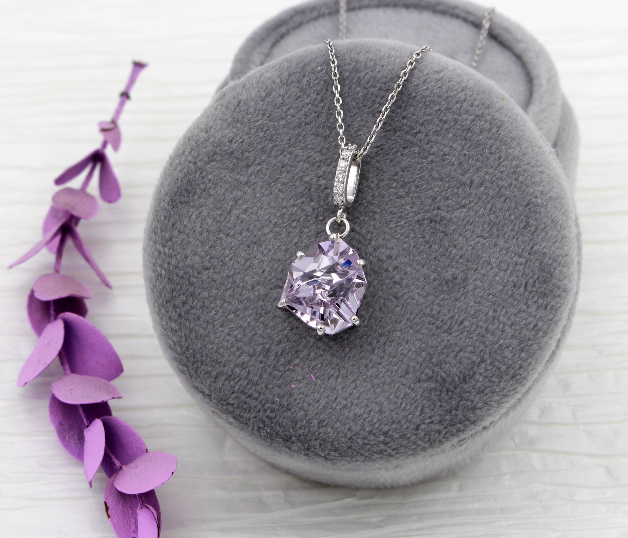Angular Cut Pink Amethyst Diamond Necklace