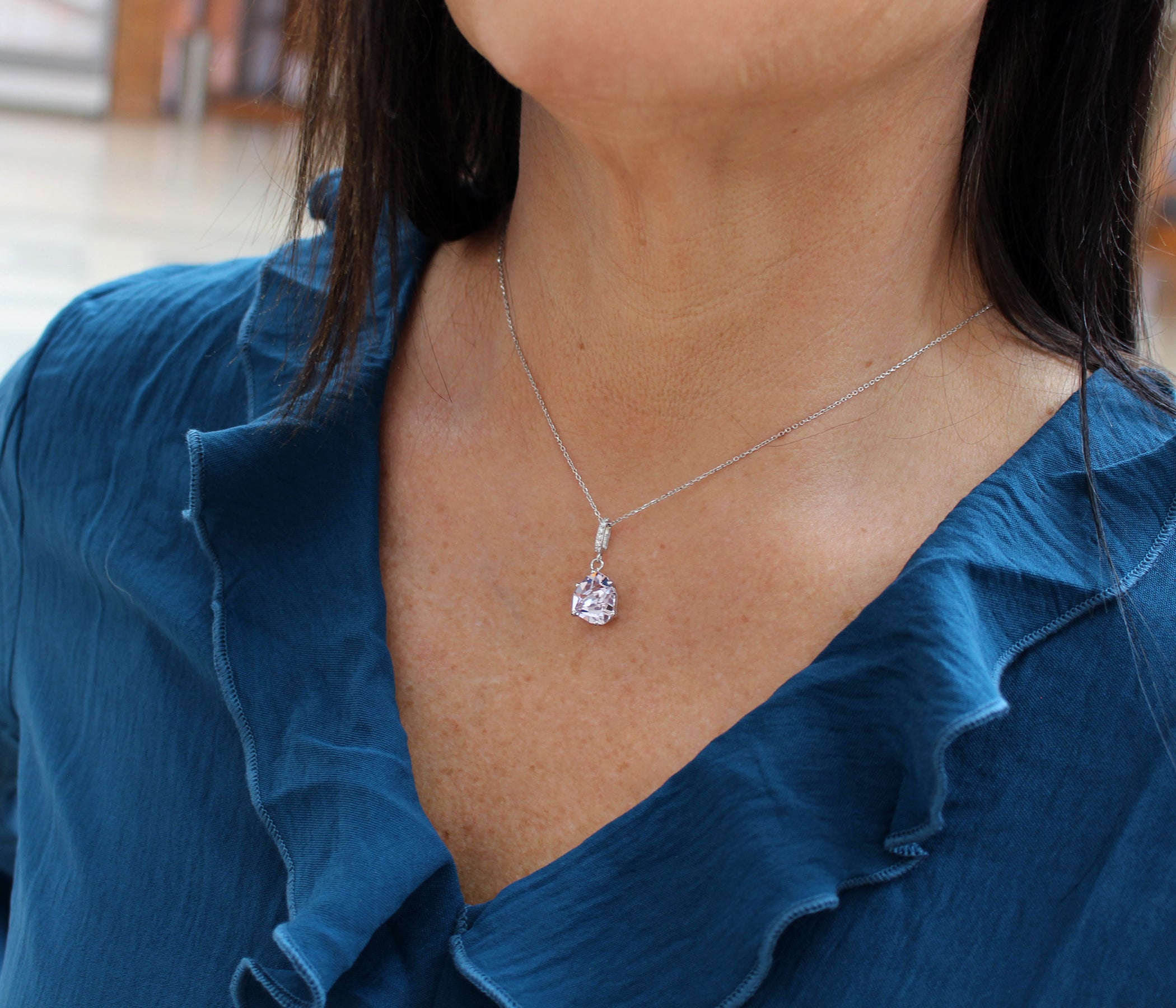 Angular Cut Pink Amethyst Diamond Necklace