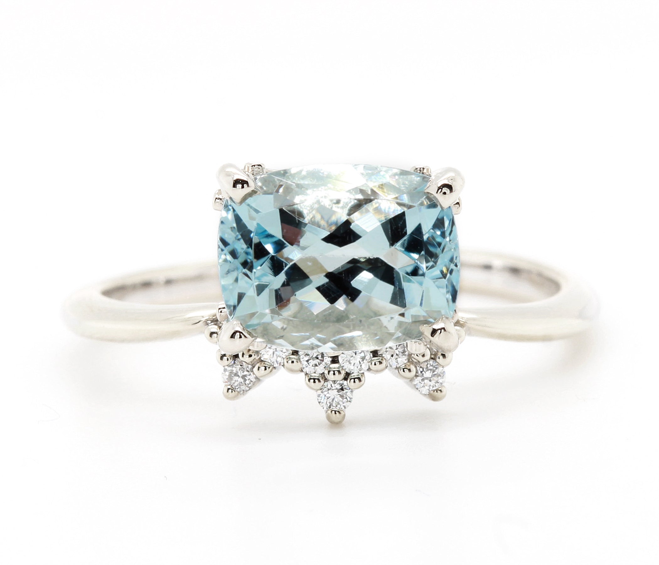 Aquamarine Dainty Crown Diamond Ring