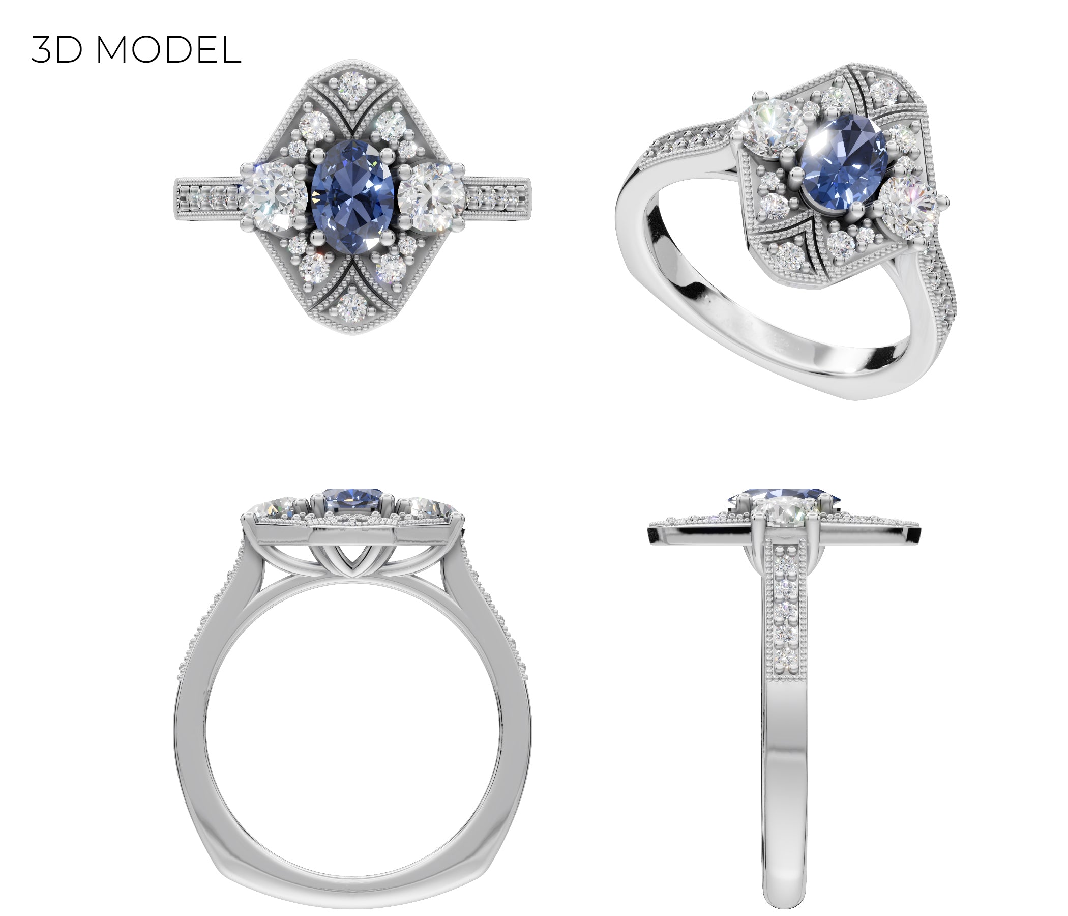 Anillo de oro con diamantes y forma de pera asimétrica moderna