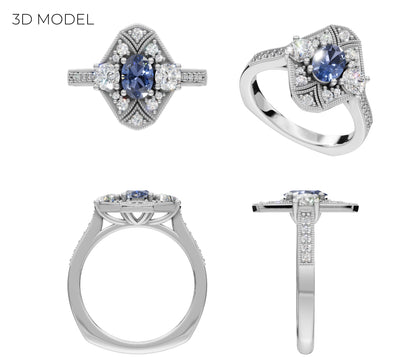 Anillo de oro con diamantes y forma de pera asimétrica moderna