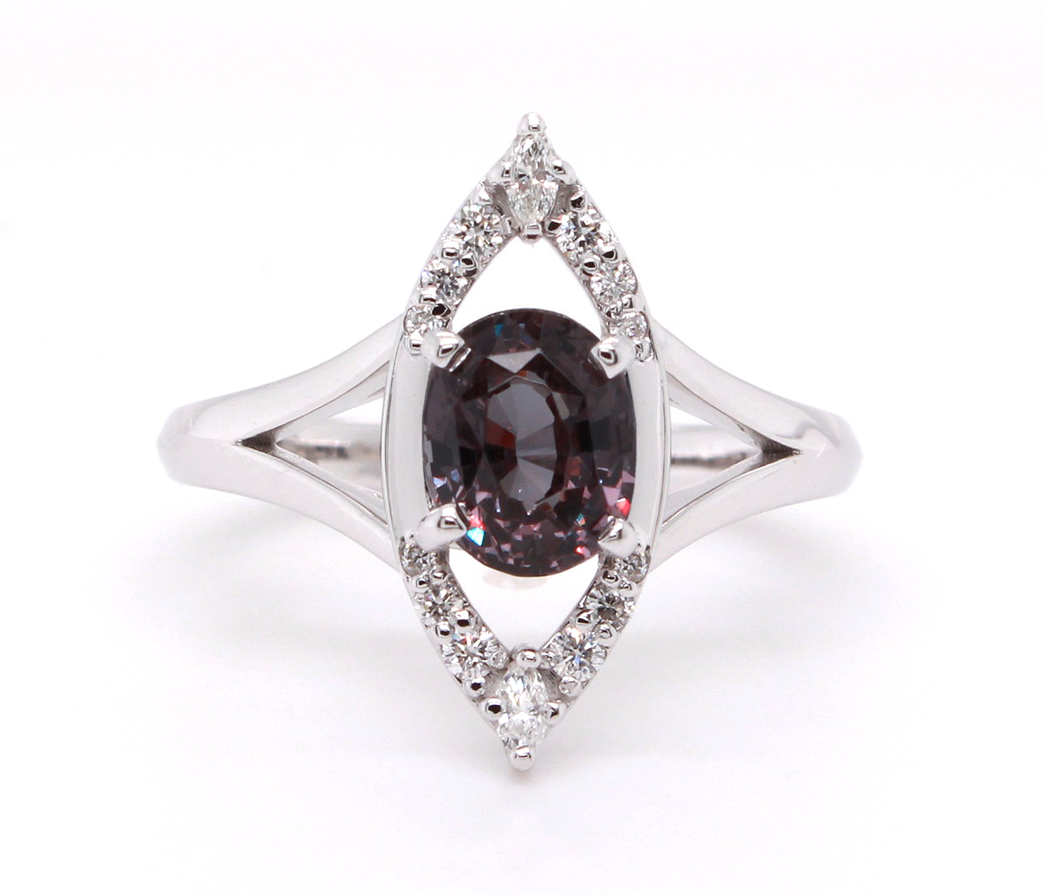 Color Changing Garnet Art Deco Diamond Ring