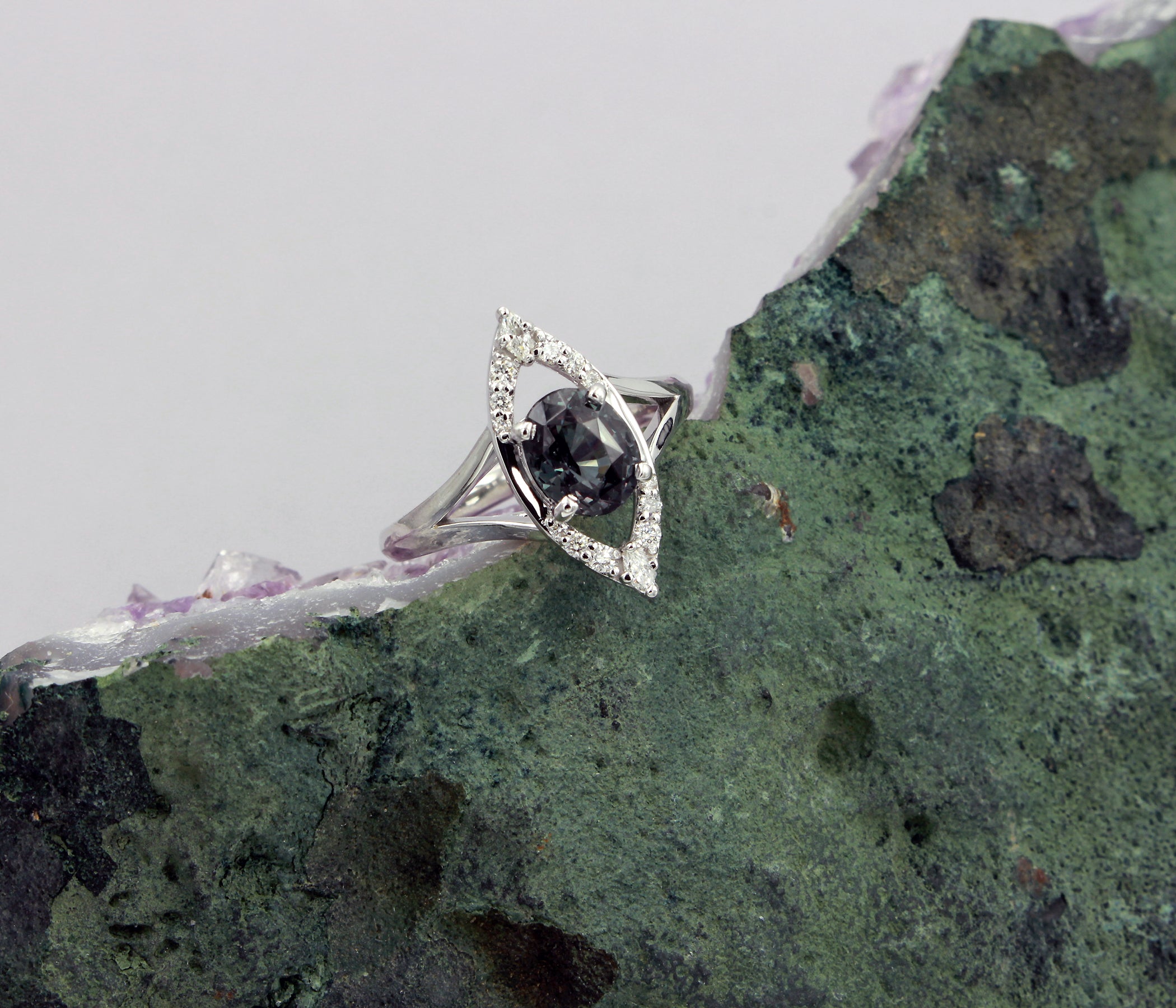 Color Changing Garnet Art Deco Diamond Ring