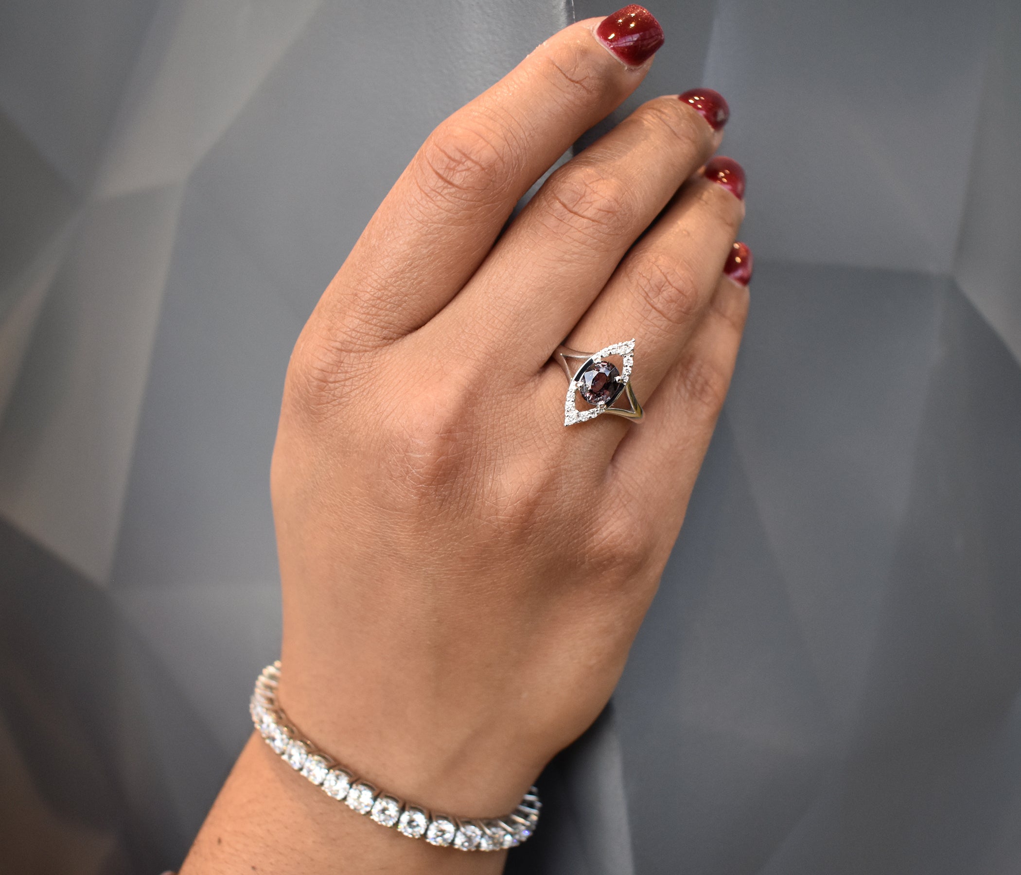 Color Changing Garnet Art Deco Diamond Ring