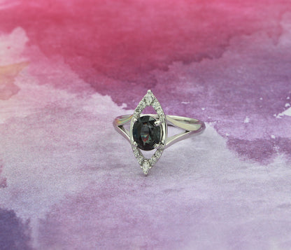 Color Changing Garnet Art Deco Diamond Ring