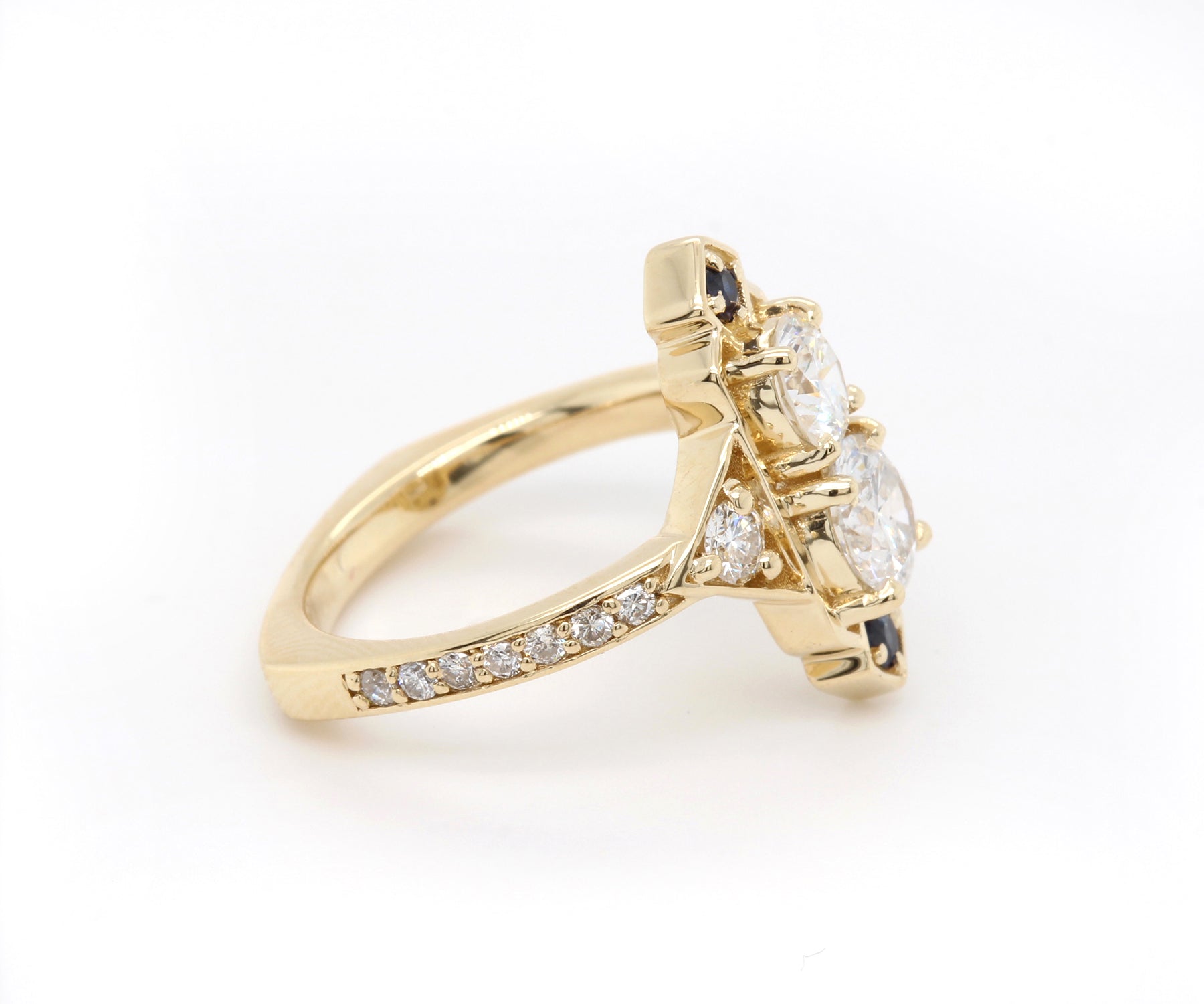 Custom Art Deco Diamond Sapphire Wedding Ring