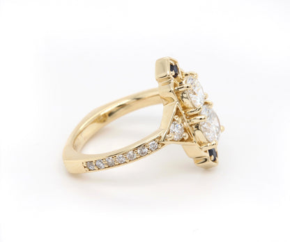 Custom Art Deco Diamond Sapphire Wedding Ring