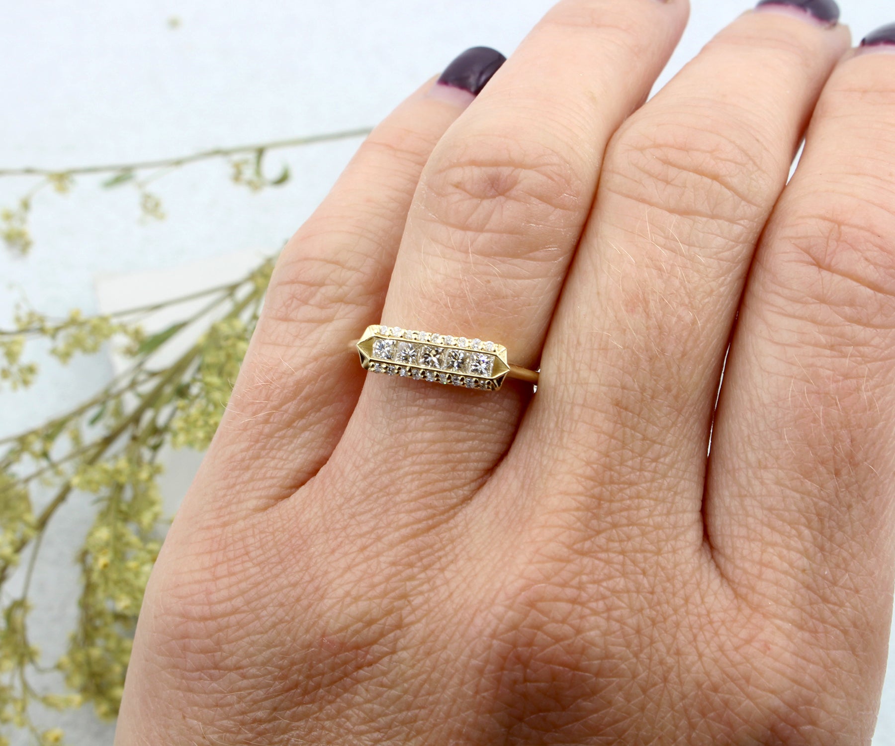 Art Deco Princess Diamond Gold Ring