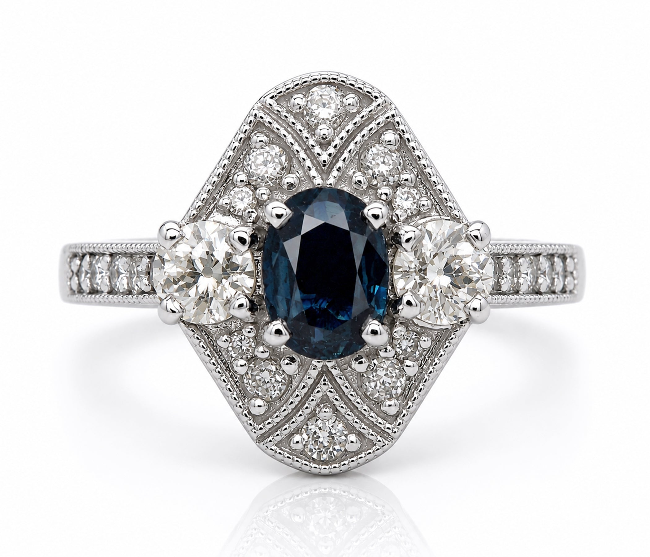 Art Deco Blue Sapphire Diamond Vintage Ring
