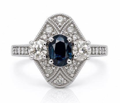 Art Deco Blue Sapphire Diamond Vintage Ring