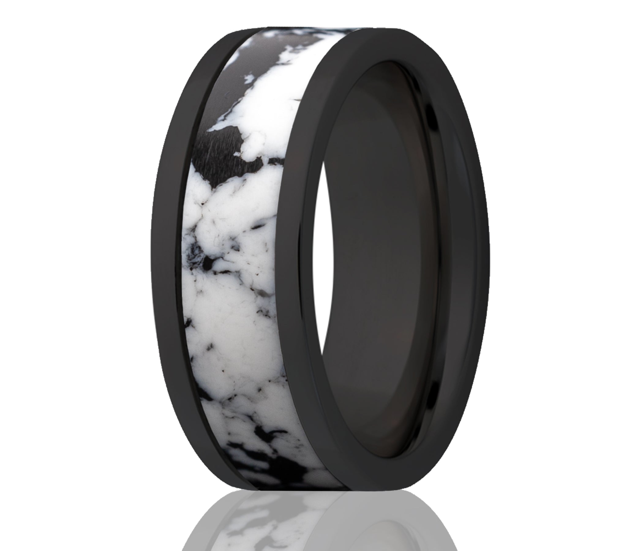 Black Ceramic Inlay White Buffalo Turquoise Ring