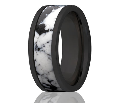 Black Ceramic Inlay White Buffalo Turquoise Ring
