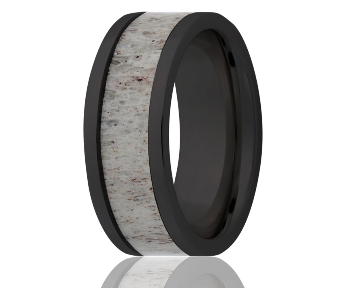 Black Ceramic Inlay Antler Ring
