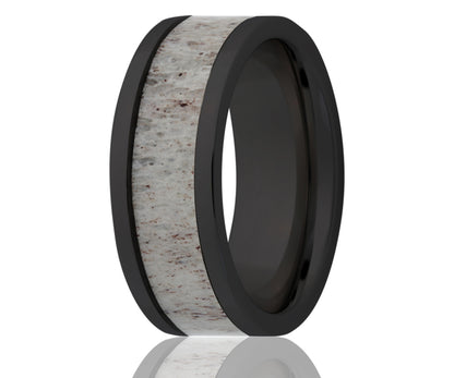 Black Ceramic Inlay Antler Ring