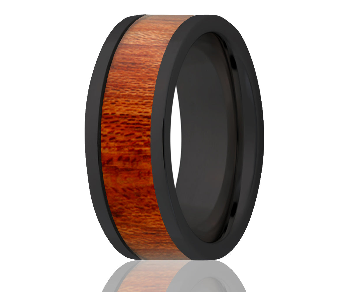 Black Ceramic Inlay Blood Wood Ring