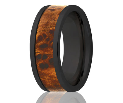 Black Ceramic Inlay Burl Wood Ring