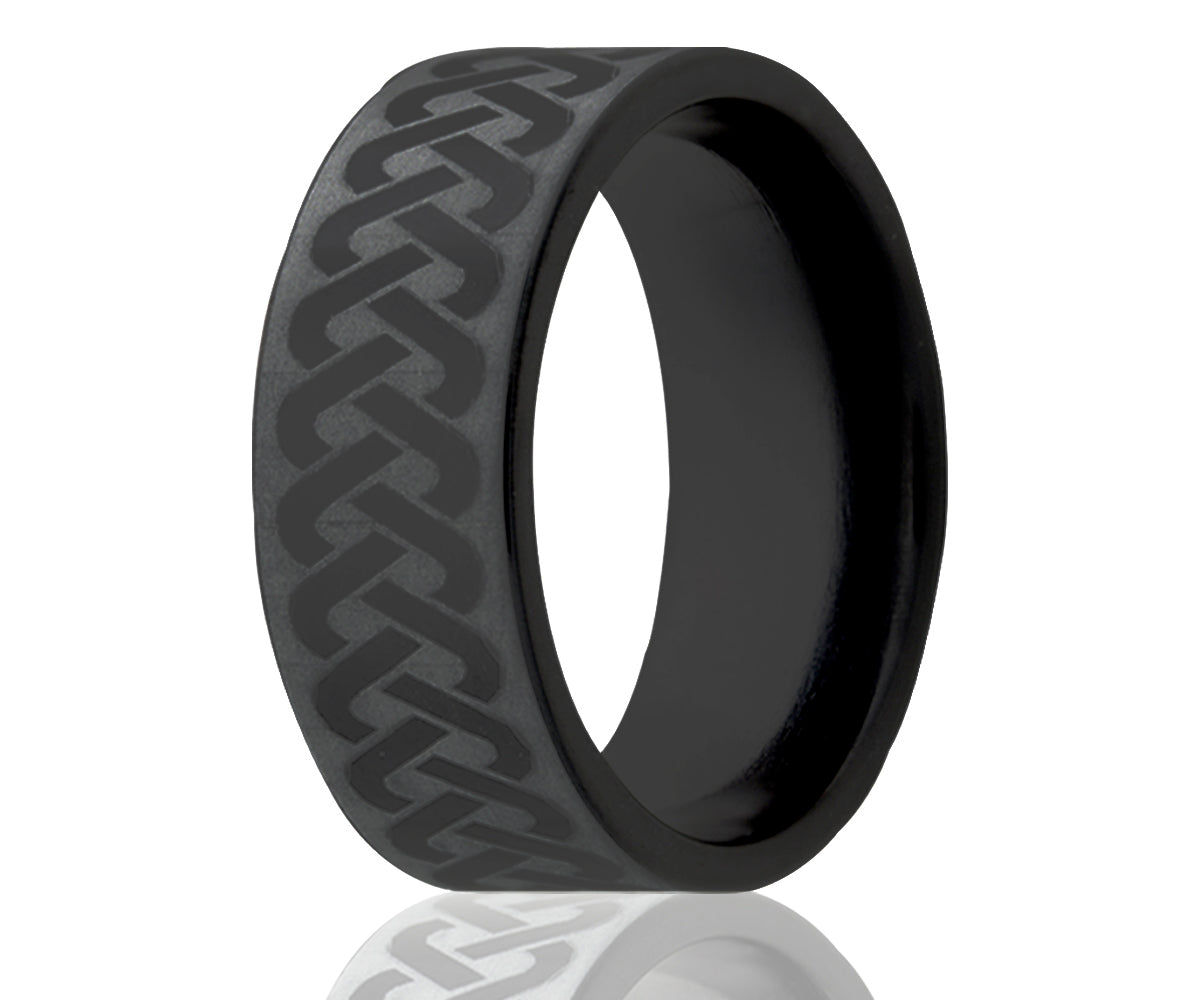 Black Ceramic Engraved Celtic Knot Flat Ring