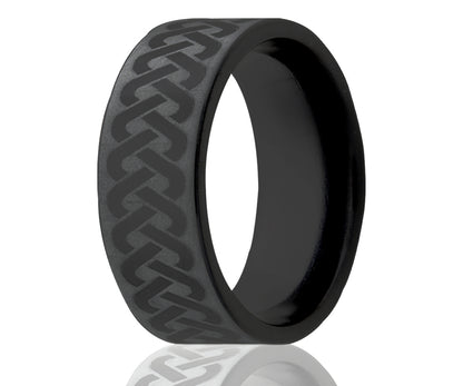 Black Ceramic Engraved Celtic Knot Flat Ring