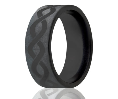 Black Ceramic Engraved Infinity Flat Ring