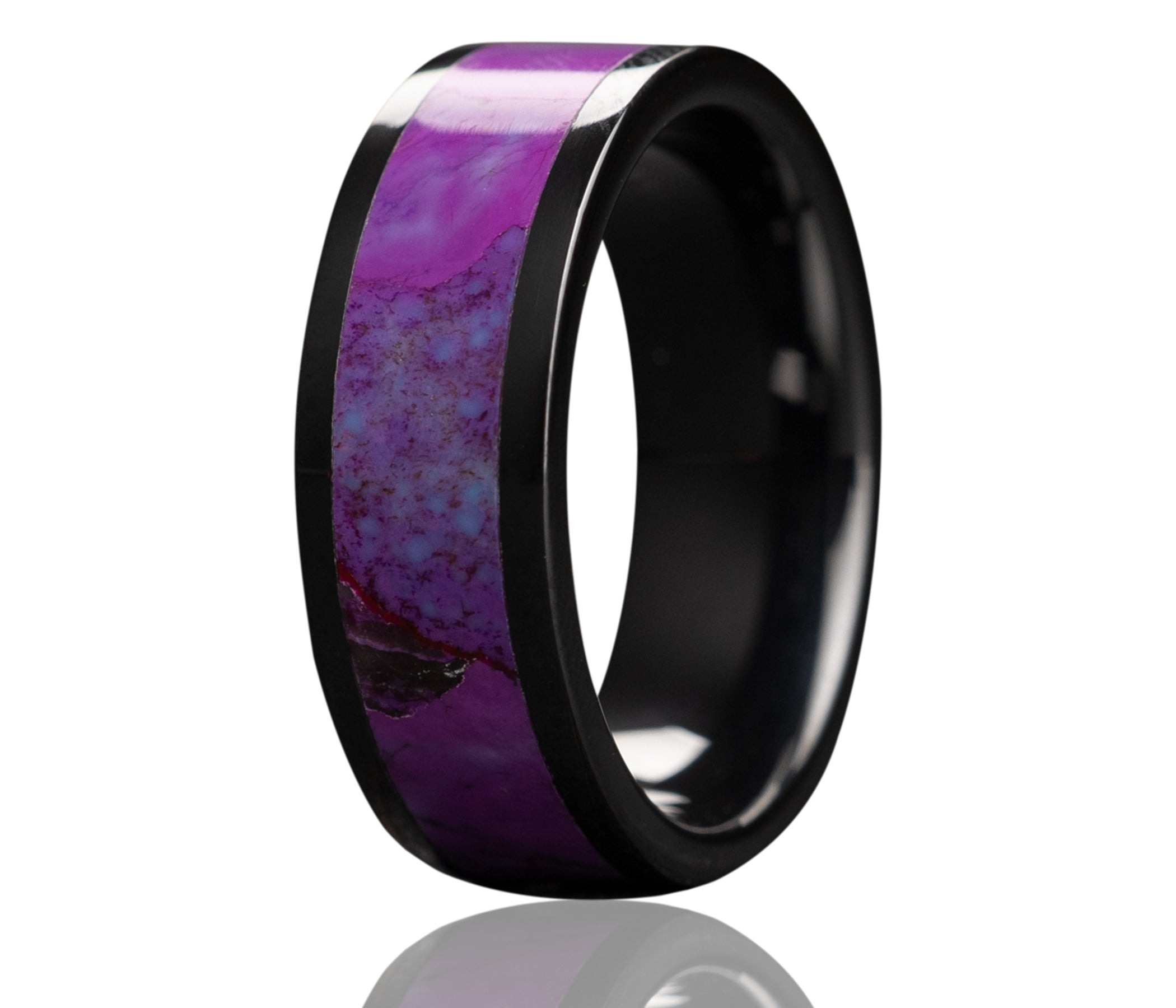 Black Ceramic Inlay Purple Turquoise Ring