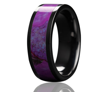 Black Ceramic Inlay Purple Turquoise Ring