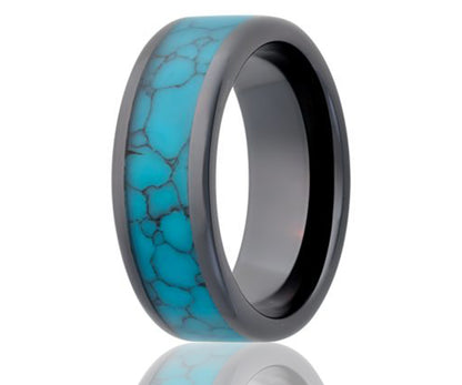 Black Ceramic Inlay Blue Turquoise Ring
