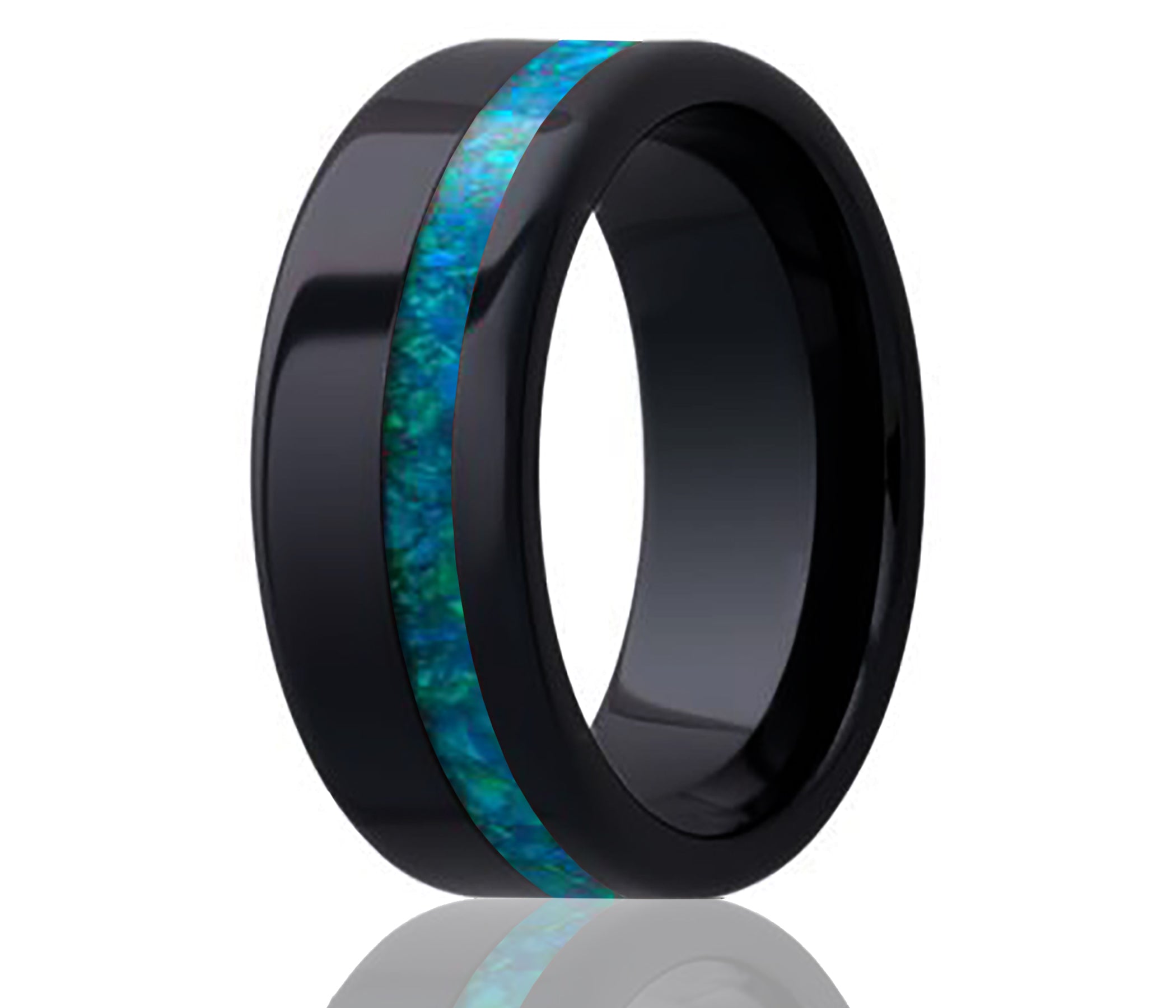 Black Ceramic Inlay Opal Offset Ring