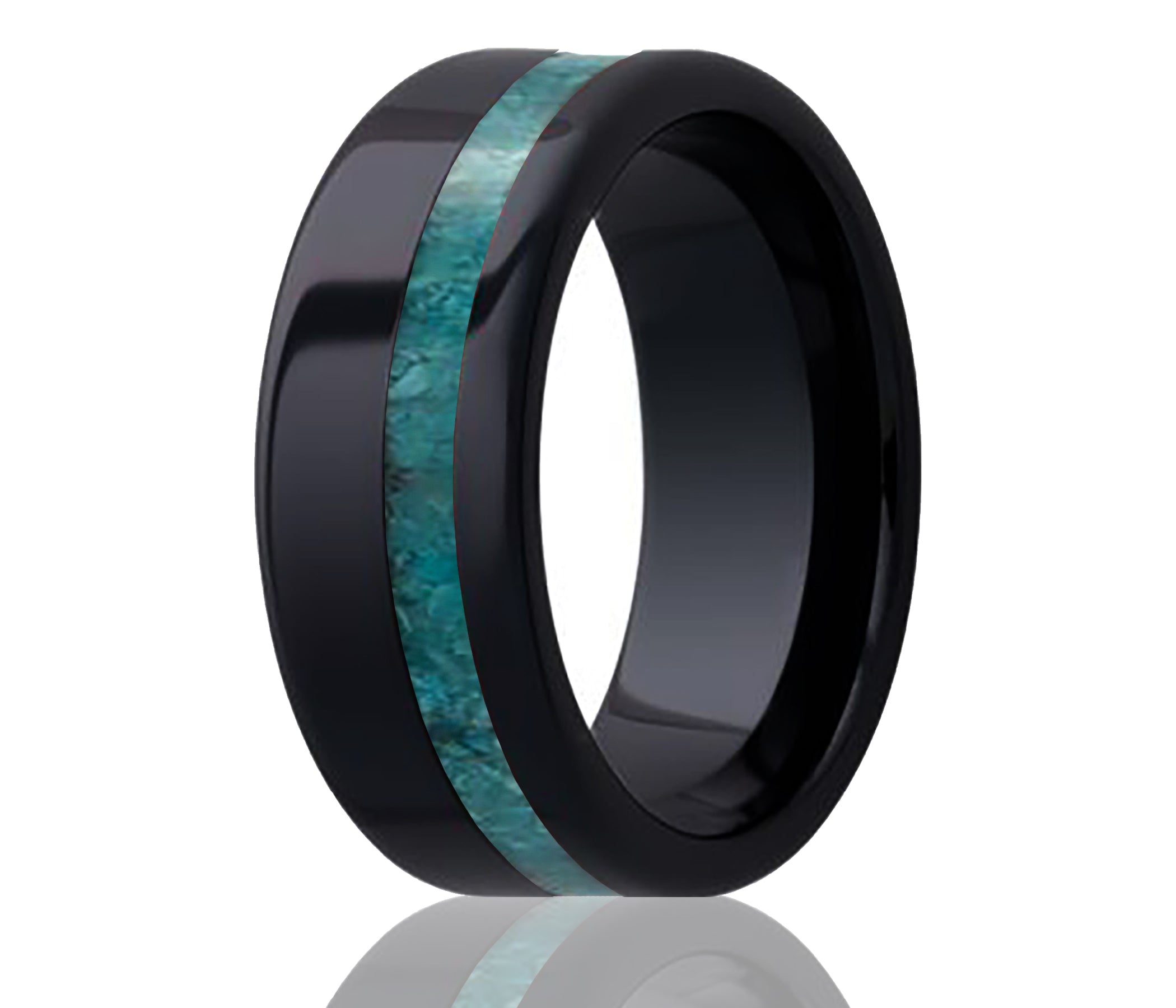Black Ceramic Inlay Turquoise Offset Ring