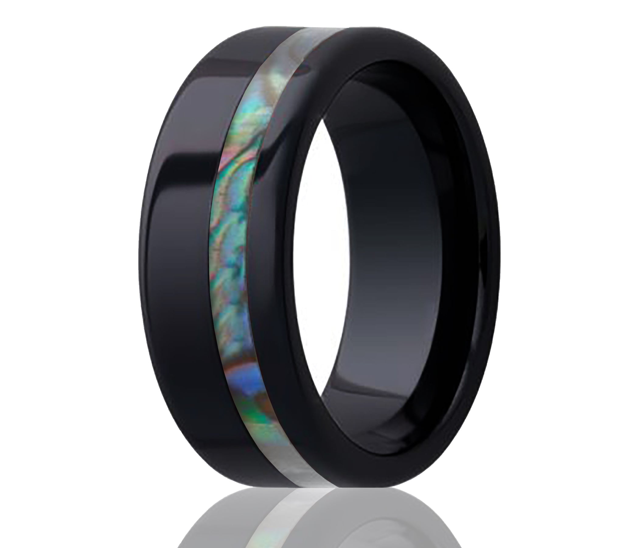 Black ceramic inlay abalone offset ring