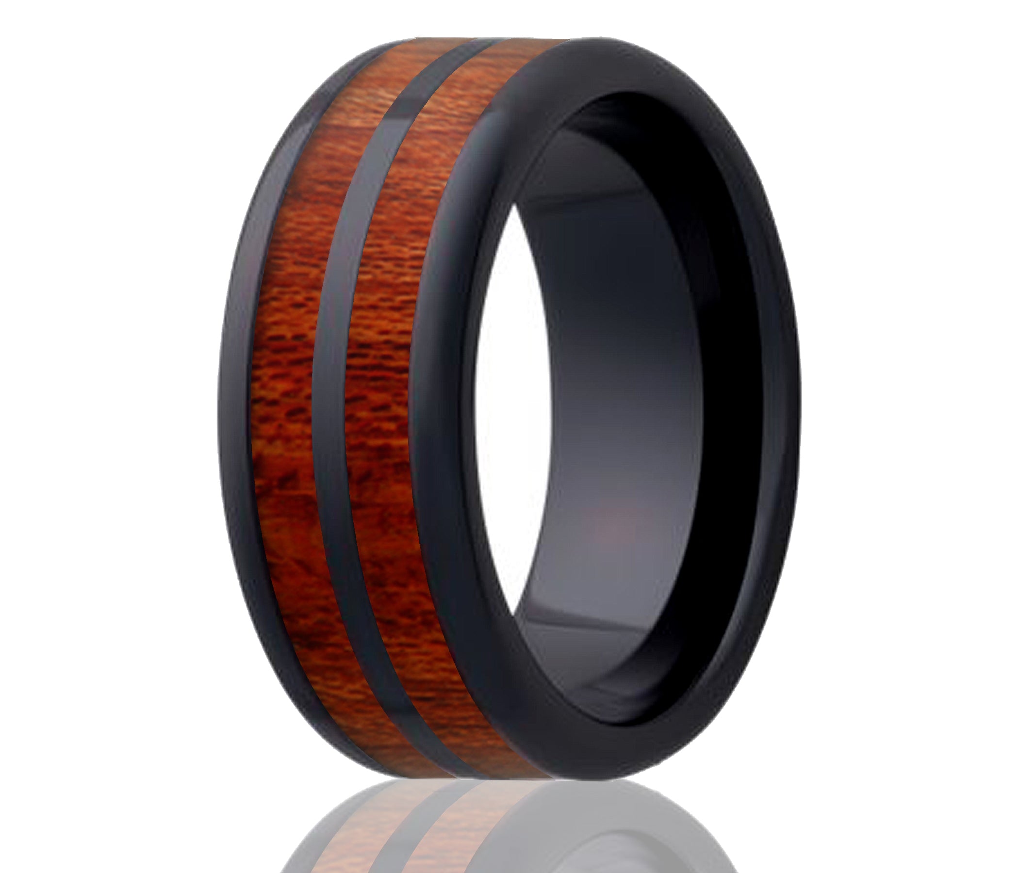 Black ceramic inlay blood wood offset ring