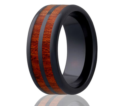 Black ceramic inlay blood wood offset ring