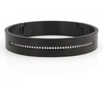 Center Row Wide black Steel Bangle Bracelet