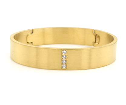 Pave Wide Gold Bangle Bracelet