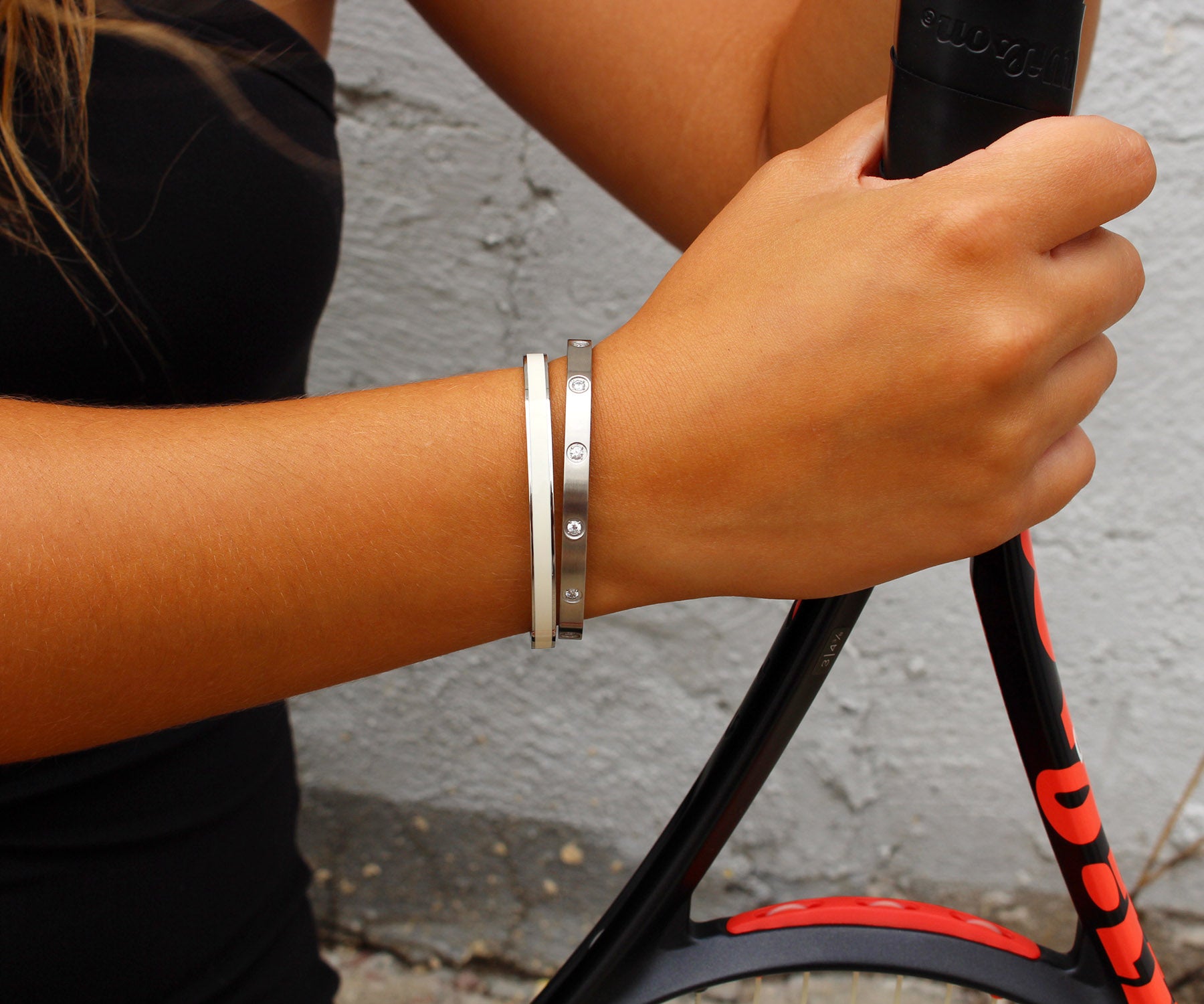 White Enamel Stainless Steel Bangle Bracelet