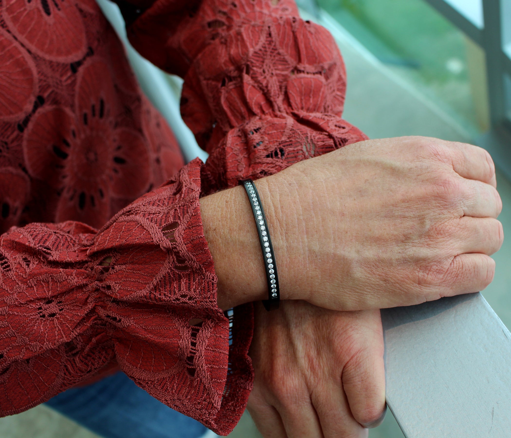 Eternity Pave Black Bangle Bracelet