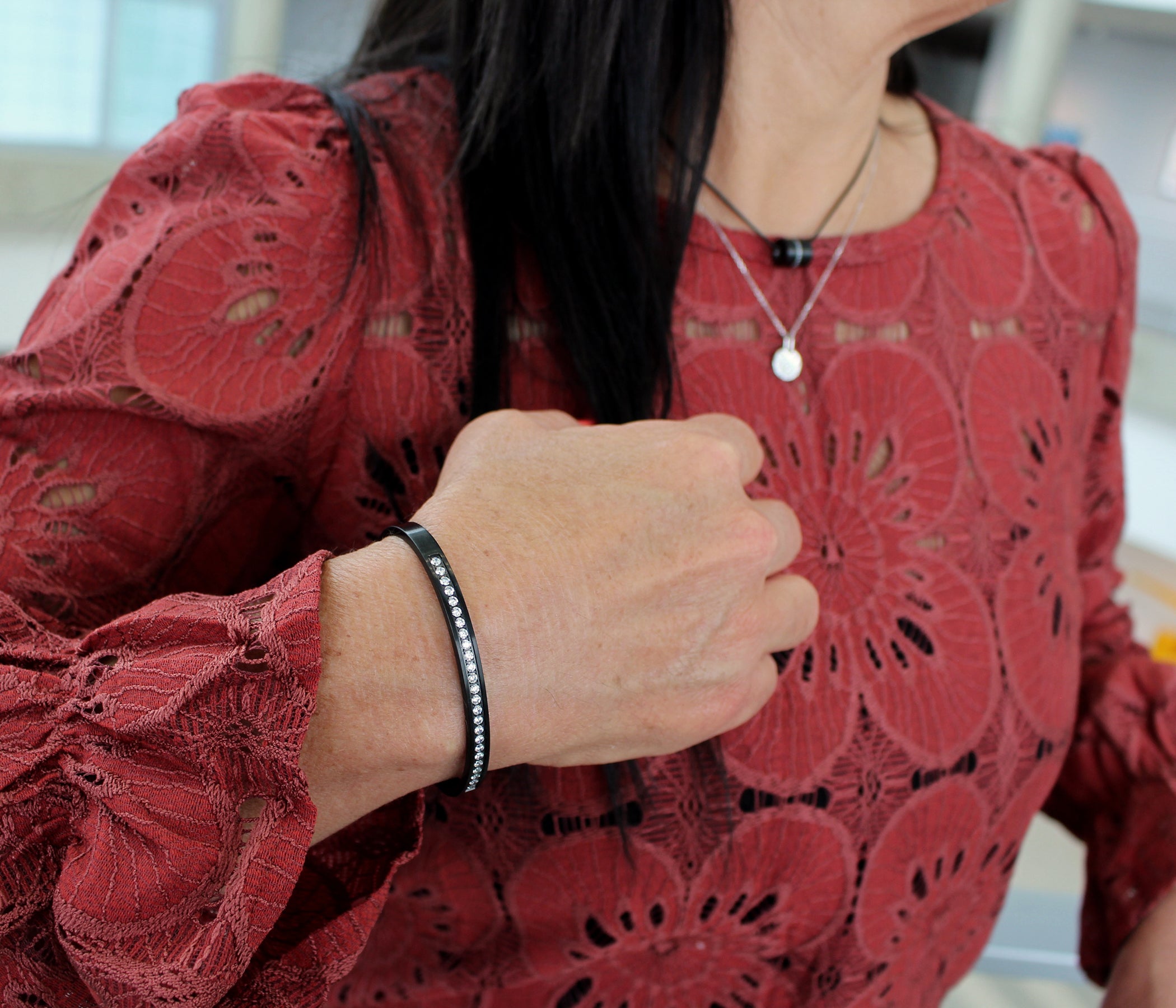 Eternity Pave Black Bangle Bracelet
